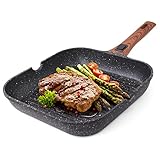 Joejis Grillpfanne Induktion 28 cm Antihaft Aluminiumguss Steakpfanne mit abnehmbaren Griff -...