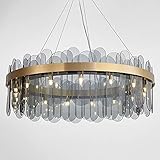 Postmoderner LED-Kronleuchter, zeitgenössische Ring-Deckenleuchte mit rauchgrauem Glasschirm,...