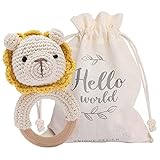 Youuys Babyrassel Gehäkelte Holz Häkeln Tiere Greifling Baby Holz Rassel Baby mit Sound Handmade...
