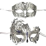 GIYXHU Maskenballmasken 2 Stück Metall filigrane Paar venezianische Partymaske Hochzeit Ball Maske...