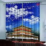 Vorhang Kinderzimmer 3D Gebäude Im Chinesischen Stil Mit Blauem Himmel Muster Thermogardine 2Er...
