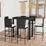 Mokuyary 7-TLG. Gartenbar-Set mit Kissen Poly Rattan Schwarz Gartenmöbel Set mit Stuhl und Tisch,...