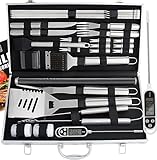 28-teiliges Grillzubehör Set für Männer – Premium Edelstahl Grillkoffer mit Grillmatte,...