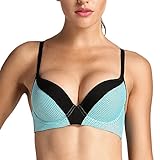 SYROKAN Damen Push Up Sport BH - Ringerrücken,mit Bügel,Geformte Cups Blau 75A