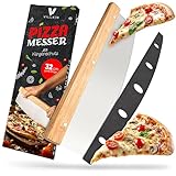 Villkin Pizzamesser mit 32cm Klinge - Scharfer Pizzaschneider aus Edelstahl mit Holzgriff - Großes...