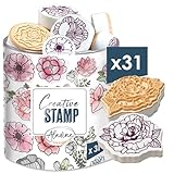 Aladine - 31 Stempel, Blumen, Scrabooking, Karten, Bullet Journal, kreative Hobbys, schwarzes...