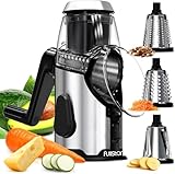 Rotary Käsereibe mit Kurbel - Schnelles und Einfaches Schneiden Edelstahl Gemüsehobel mit 3...