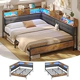 Polsterbett Schlafsofa 140x200 mit 6 Staufächern Jugendbett 140x200 mit LED-Beleuchtung Tagesbett...