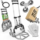 GARDEBRUK® Treppenkarre Aluminium klappbar 80 kg PP-Reifen pannensicher inkl. Handschuhe 2 Expander...