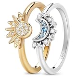 Gloryit Sonne Mond Ring-Set: Gold & Silber 925, Himmlische Ringe - Stapelbare Himmelsringe,...
