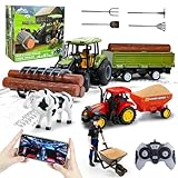Joellfuner Ferngesteuerter Traktor Ferngesteuert, RC Traktors Spielzeug mit Anhänger, Holzgreifer,...