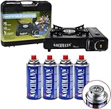 Kochmann® Gaskocher + 4 Gaskartuschen inkl. Tragekoffer, 1-flammig Campingkocher Camping Gas Kocher...
