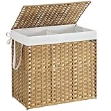 SONGMICS Wäschekorb 2 Fächern, Wäschesammler 160 L, Wäschebox aus synthetischem Rattan, mit...
