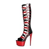 Veelau Meieer Damen Schnürstiefel mit Stiletto Plateausohle Gladiator High Heels Stiefel bis zum...