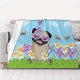 SATUSA Flanelldecke mit Hunde-Aufdruck, warm, ultraweich, Mikrofleece-Decke für Bett, Couch,...