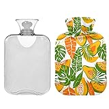 ZZXXB Avocado Fruit Palm Leaf Wärmflasche mit Fleecebezug 2 Liter PVC Wärmbeutel für Nacken,...