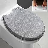 GKJHTED Toilettensitz, Harz, Glitzer, Rosa, Absenkautomatik, rund, einfache Installation, 36 x 42...