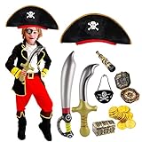 FLOFIA Piratenkostüm Kinder Zubehör 27Pcs Seeräuber Piraten Verkleidung Set Pirat Mitgebsel...