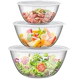 HFZCV 3er Set Glas Rührschüssel mit Deckel, Große Rund Salatschüsseln(4,5 L, 2,7 L, 1,1 L) aus...