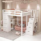 Luxeza Hochbett 140 * 200cm mit Aufbewahrungsschublade Kommode mit Regalen,...