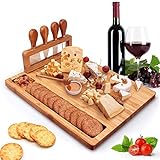 Bambus Käsebrett Käsemesser Set Charcuterie Platte und Servierbrett, Holz Servierplatte, Geschenk...