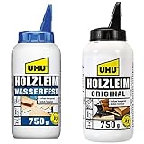 UHU Holzleim Wasserfest wood glue, 750 g & Holzleim Original Flasche, Universeller Weißleim -...