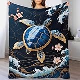 3D-Druck Schildkröte Gold Kintsugi Art Plüsch-Flanelldecke für Erwachsene, Winter, warm, für...