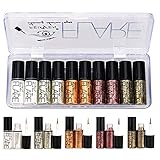 Allbestaye 10PCS Diamant Glitter Eyeliner Flüssig Set Schimmer Metallic Eyeshadow Wasserdichte...