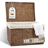 Casa Mina® Wäschetruhe mit Deckel 70 x 44 x 45cm hoch I Atmungsaktive Wäschetruhe geflochten aus...