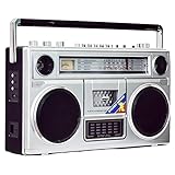 Retro-Kassettenrekorder mit AM/FM-Radio, AUX-Eingang und integriertem Mikrofon für klassische...