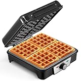 Waffeleisen für 4 Belgische Waffeln,1200W Waffelautomat mit Anti-Überlauf, Bräunungsregler,...
