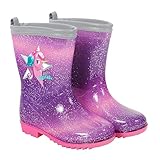 PERLETTI Kinder Einhorn Gummistiefel Rosa mit Glitzern - Wasserdichte Regen Stiefel Regenstiefel mit...