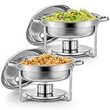 Wilprep 2er Set Rund Chafing Dish Set 5L Speisenwärmer Edelstahl Buffet Wärmebehälter...