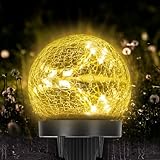 LQWELL Solar Bodenleuchte für Garten, Solar Gartenleuchte für Außen, Kugel Crackle Glas...