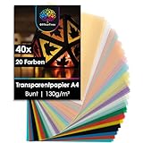 OfficeTree 40 x Transparentpapier Bunt A4 - Pergamentpapier Bunt 20 Farben inkl. Gold & Silber -...