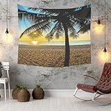 KnSam Tapisserie Wandbehang 300x256cm, Natur Landschaft Wandteppich Meeresufer Sonnenuntergang Palm...