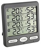 TFA Dostmann Klima-Monitor Funk-Thermo-Hygrometer mit 3 Sendern, 30.3054.10, ideal zur...