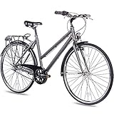 CHRISSON 28 Zoll Citybike Damen - City One anthrazit matt 50 cm - Damenfahrrad mit 3 Gang Shimano...