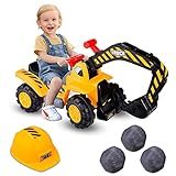 COSTWAY Sitzbagger mit eingebautem Ablagefach, Kinderbagger mit Horn, Sandbagger, Rutscher Bagger,...