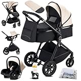 KAVELLIN Kinderwagen 3 in 1, Kinderwagen, Zusammenklappbar kombikinderwagen 3 in 1 komplettset inkl....