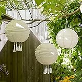 Lights4fun 3er Set LED Solar Lampions mit Fransen 35cm Solarlampen für Außen Deko Garten Balkon...