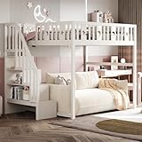 TOBIDOEN Hochbett Etagenbett 140x200 mit Sicherheitsgeländer, Sicherheitstreppe mit Stauraum,...