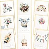 LOViLEE 10x Geburtstagskarten Set mit Umschlag & Stickern - Glückwunschkarten Geburtstag, Happy...