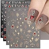 JMEOWIO Nagelsticker Mond Stern 9 Blatt Nail Art Sticker Selbstklebend Nagelaufkleber Sonne...