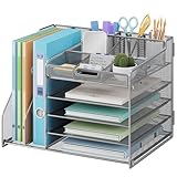 Lavatino Schreibtisch-Organizer mit 5 Etagen, Metallgeflecht, mit 2 Aktenhaltern und 7 anpassbaren...