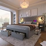 ANIROY Bettanlage Schlafzimmer Komplett Set, Polsterbett, Doppelbett mit 2 Nachttischen und 4...