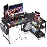 ODK Schreibtisch l Form Schwarz, Gaming Tisch L Form, Eckschreibtisch mit USB-Ladeanschluss &...