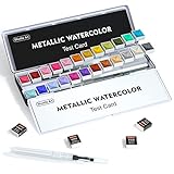 Shuttle Art Metallic Aquarellfarben Set, 24 Metallic Wasserfarben mit Wasserpinsel, Aquarellpapier,...