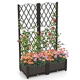 COSTWAY Blumenkasten mit Rankgitter, Pflanzkasten für Kletterpflanzen, Hochbeet mit Spalier,...