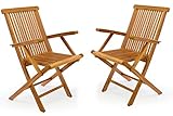 DIVERO 2er-Set Klappstuhl Teakstuhl Gartenstuhl Teak Holz Stuhl mit Armlehne für Terrasse Balkon...